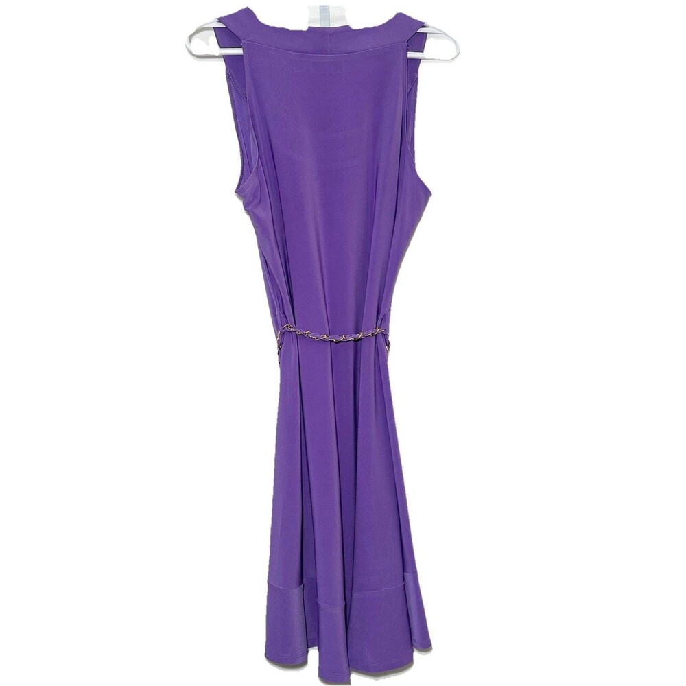 Nina Leonard Purple Dress XL Sleeveless Stretch Chain Waist Fit Flare - Picture 3 of 8